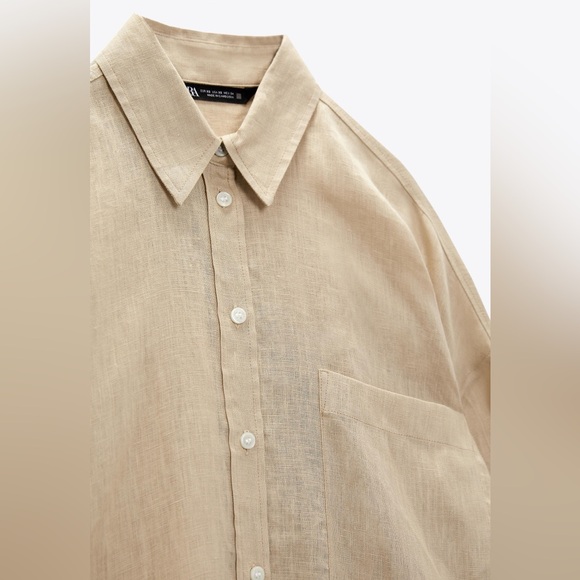 ZARA beige linen shirt with pockets - Picture 3 of 4